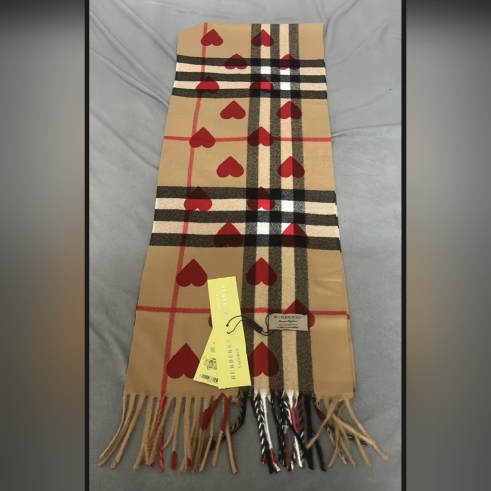 Tan and Red Heart Burberry Scarf